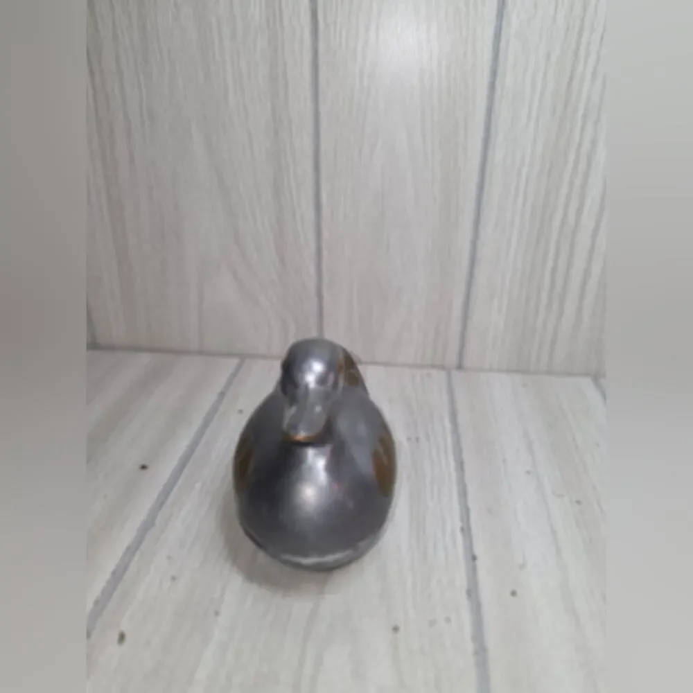 Vtg 1960s Pewter & Brass Duck Trinket Dish Bird Figurine Silver & Gold Jewlery